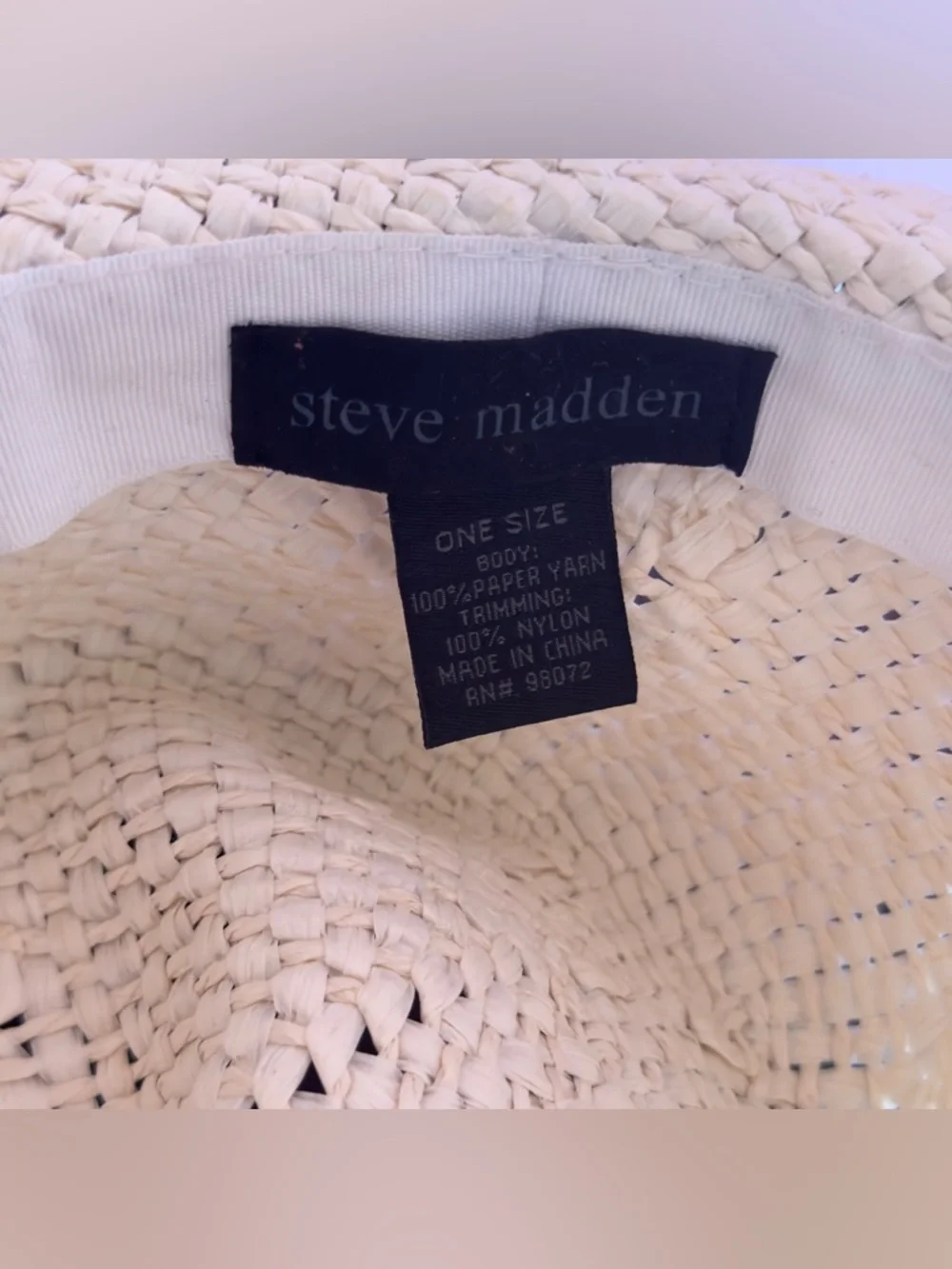 Steve Madden Cream Straw Fedora Hat Beaded Band Boho Resort Beach
